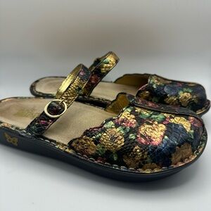 Alegria Tuscany Gold Floral Leather Mules Mary Jane Slip On Shoes 38 US 8/8.5